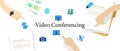 video conferencing communication virtual distance with computer or laptop connection internet