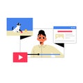Video Content Creator With Social Media Elements In Flat Vector Illustration Symbolizing Online Engagement, Content Royalty Free Stock Photo