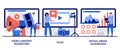 Video content marketing, vlog, social media dashboard concept with tiny people. Online digital campaign abstract vector Royalty Free Stock Photo