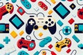 Video controllers gamepads background view top view. Generative AI, Generative, AI Royalty Free Stock Photo