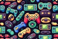 Video controllers gamepads background view top view. Generative AI, Generative, AI Royalty Free Stock Photo