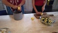 Video of cutting potatoes and auberges in the kitchen