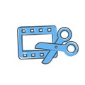 Video edit icon. Scissors and film icon on white isolated background