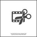 Video edit icon on white isolated background. Scissors and film icon. Layers grouped for easy editing illustration. For your