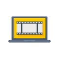 Video edit laptop icon flat isolated vector
