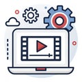 Video Editing Laptop Icon, Gears, Cloud Computing, isolated on white Background, video production, editing software Royalty Free Stock Photo