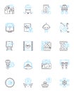 Video Editing linear icons set. Cutting, Splicing, Transitions, Animation, Sound, Effects, Rendering line vector and