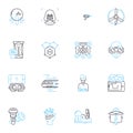 Video Editing linear icons set. Cutting, Splicing, Transitions, Animation, Sound, Effects, Rendering line vector and