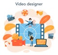 Video editor or designer. Artist create computer animation for multimedia