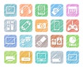 Video electronics, audio electronics, icons, colour, shading, vector.