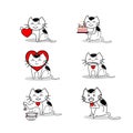 Cute cartoon lovely Cat sketching symbol in holiday activity isolated on white background ,love and care concept