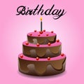 Birthday cake with kindle on pink bg beautiful shape