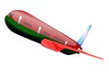 Red green airplane passenger jet flying mode shape Royalty Free Stock Photo