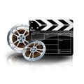 Video film tape with cinema clapper and filmstrip