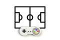 Video game console GamePad. Gaming concept. Top view retro joystick with football field isolated on white background Royalty Free Stock Photo