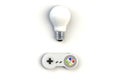 Video game console GamePad. Gaming concept. Top view retro joystick with light bulb isolated on white background Royalty Free Stock Photo