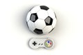 Video game console GamePad. Gaming concept. Top view retro joystick with soccer ball isolated Royalty Free Stock Photo