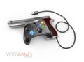 video game controller with gun isolated white, 3d Illustration Royalty Free Stock Photo