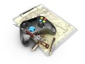 video game controller with gun on the maps, 3d Illustration Royalty Free Stock Photo