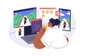 Video game developer designing characters and animations. Designer, creator works at computer, coding and developing