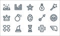 Video game elements line icons. linear set. quality vector line set such as wings, hourglass, lives, arrows, witch hat, crown, Royalty Free Stock Photo