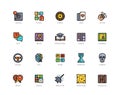 Video game genres icons in filled outline style