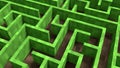 Video game geometric mosaic maze. Construction of hills landscape using brown and green grass blocks. 3D rendering illustration Royalty Free Stock Photo