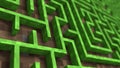 Video game geometric mosaic maze. Construction of hills landscape using brown and green grass blocks. 3D rendering illustration Royalty Free Stock Photo