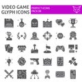 Video game glyph icon set, play symbols collection, vector sketches, logo illustrations, player signs solid pictograms Royalty Free Stock Photo