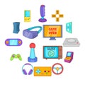 Video game icons set, cartoon style Royalty Free Stock Photo