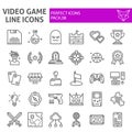 Video game line icon set, play symbols collection, vector sketches, logo illustrations, player signs linear pictograms Royalty Free Stock Photo