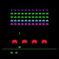 Video game with space, invaders, aliens. Retro style computer game template. Vector Illustration