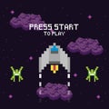 Video game space pixelated scene and press star message