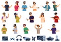 Video game virtual reality icons set cartoon vector. Vr headset