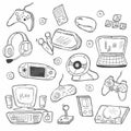 Video Games Computer Player Doodle Icons Sketch. Hand drawn Design Vector Royalty Free Stock Photo