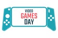 Video Games Day. Holiday concept. Template for background, banner, card, poster with text inscription. Vector EPS10