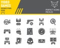 Video games glyph icon set, gaming symbols collection, vector sketches, logo illustrations, video gaming icons, play Royalty Free Stock Photo