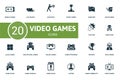 Video Games icon set. Contains editable icons video games theme such as live hearts, sport games, adventures and more. Royalty Free Stock Photo