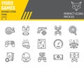 Video games line icon set, gaming symbols collection, vector sketches, logo illustrations, video gaming icons, play Royalty Free Stock Photo