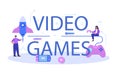 Video games typographic header. Creative process of a computer