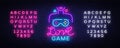 Video Games Vector Conceptual Logo. Love Game neon sign, modern trend design, bright vector illustration, promotional