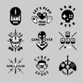 Video games vintage vector emblem set. Retro style gaming signs. T-shirts prints for gamers. Black and white tattoo.