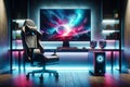 Video Gaming Equipment Internet Personal Home Computer Setup Monitor Ergonomic Chair AI Generated
