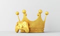 Video gaming gold winning medal. Game controller with a golden crown. 3D Rendering