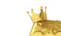 Video gaming gold winning medal. Game controller with a golden crown. 3D Rendering