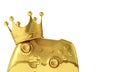 Video gaming gold winning medal. Game controller with a golden crown. 3D Rendering