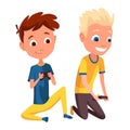 Video gaming kids. Boys playing games on joystick on game console. Kids video game addiction. Joyful teenagers. Vector Royalty Free Stock Photo