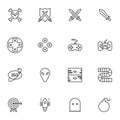 Video gaming line icons set