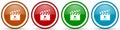 Video glossy icons, set of modern design buttons for web, internet and mobile applications in four colors options isolated on