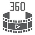 360 video glyph icon, rotation and view, panoramic video sign, vector graphics, a solid pattern on a white background. Royalty Free Stock Photo